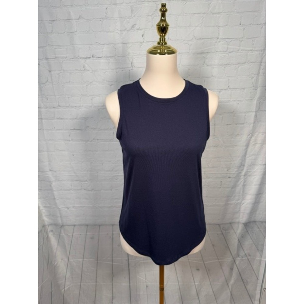 NWOT Swissbrand Navy Sleeveless‎ Tank Top Women's L Stretch Curved Hem
